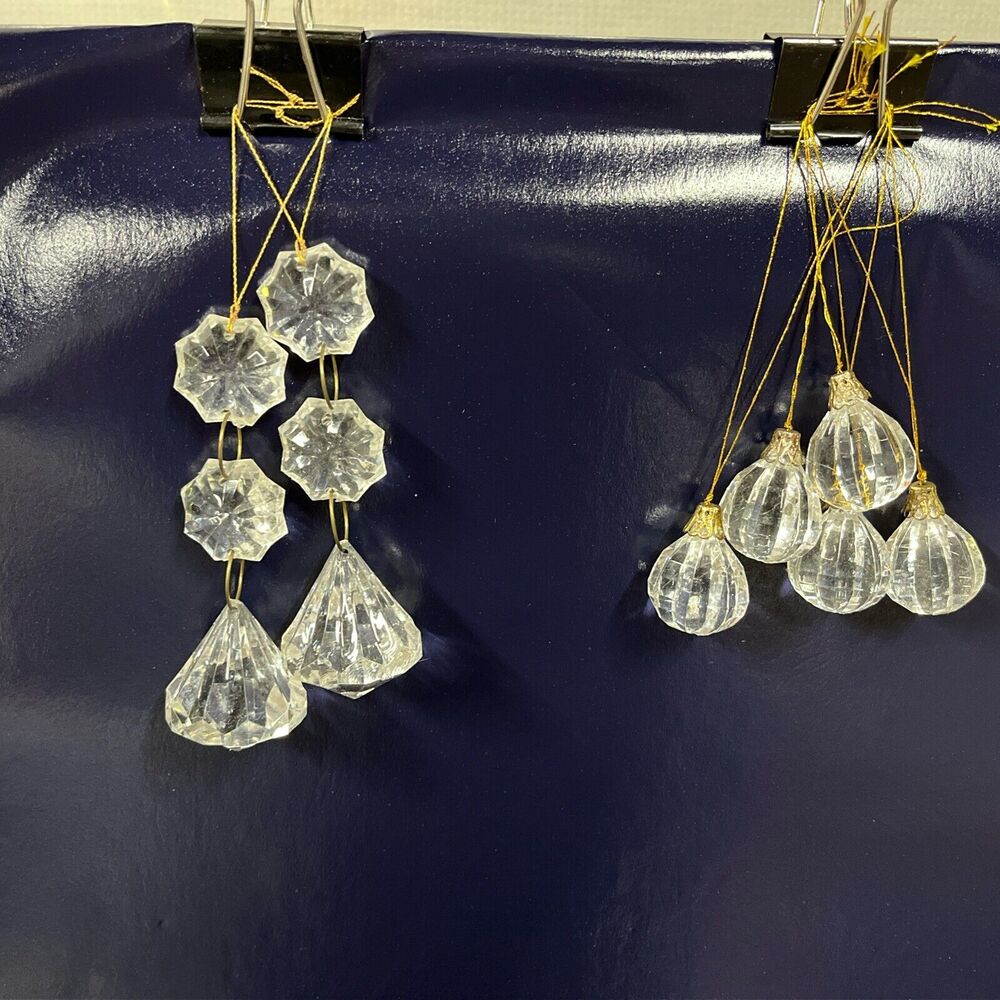 Lot Of 7 Dangling Crystal Acrylic w/Gold Colored‎ Cord Christmas Ornament -D8